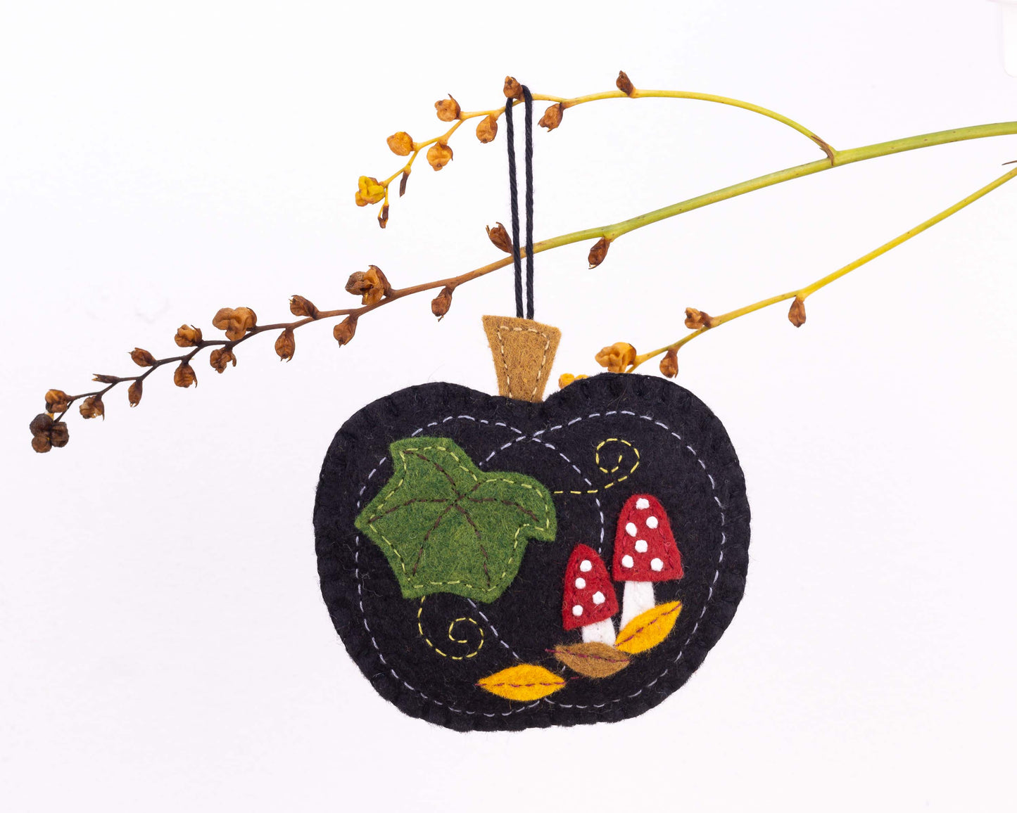 Pumpkin and Toadstool Felt Ornament in Black