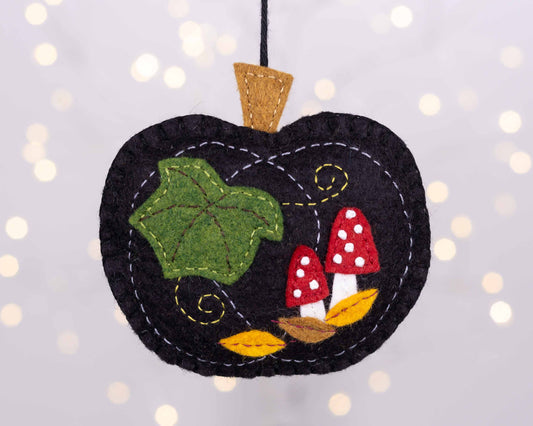 Pumpkin and Toadstool Felt Ornament in Black