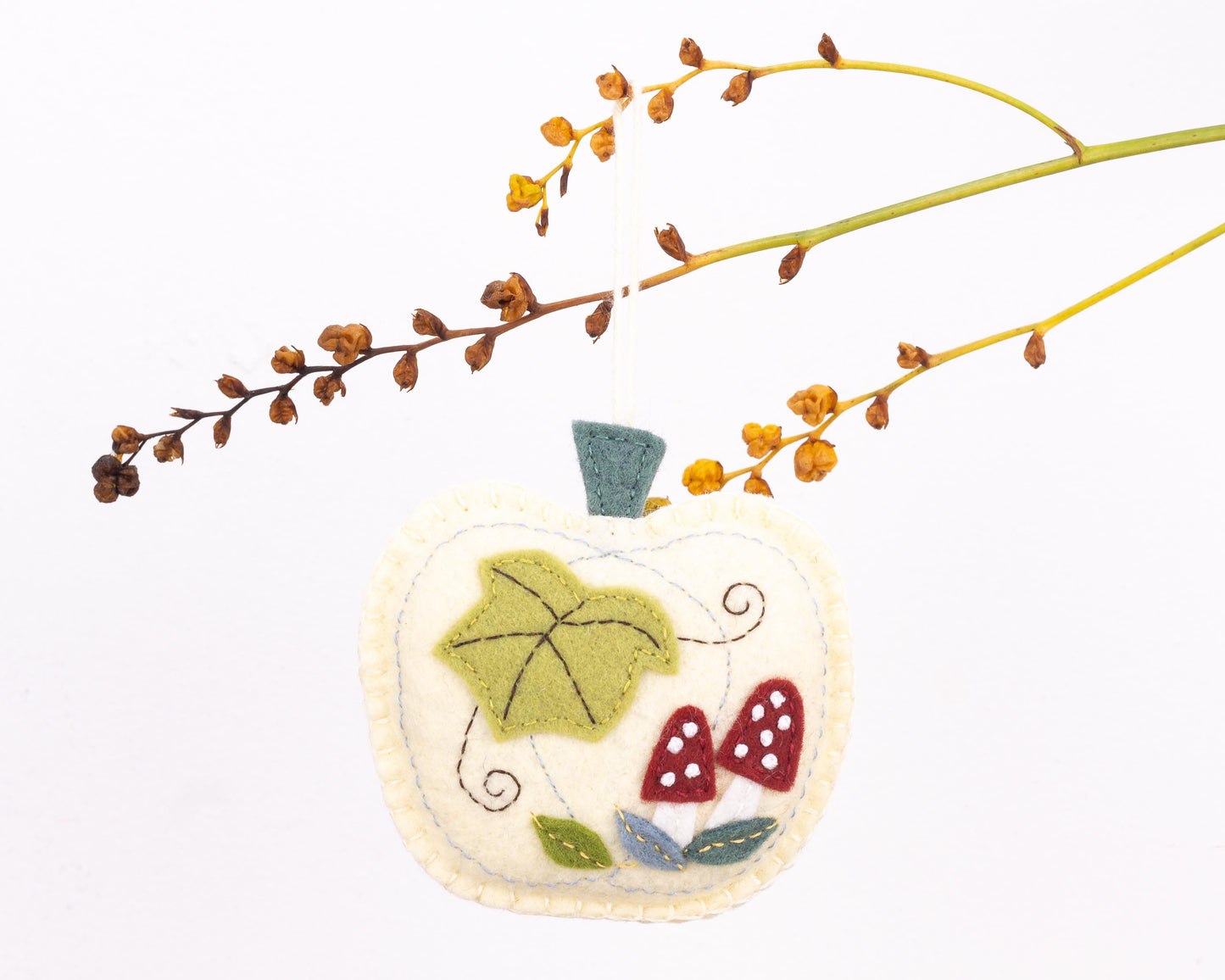 Pumpkin and Toadstool Felt Ornament in Cream