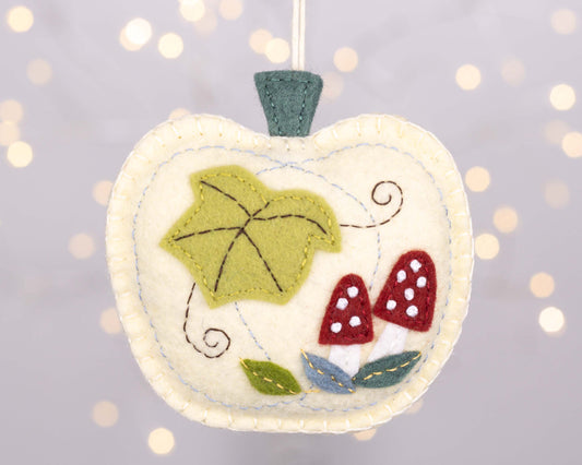 Pumpkin and Toadstool Felt Ornament in Cream