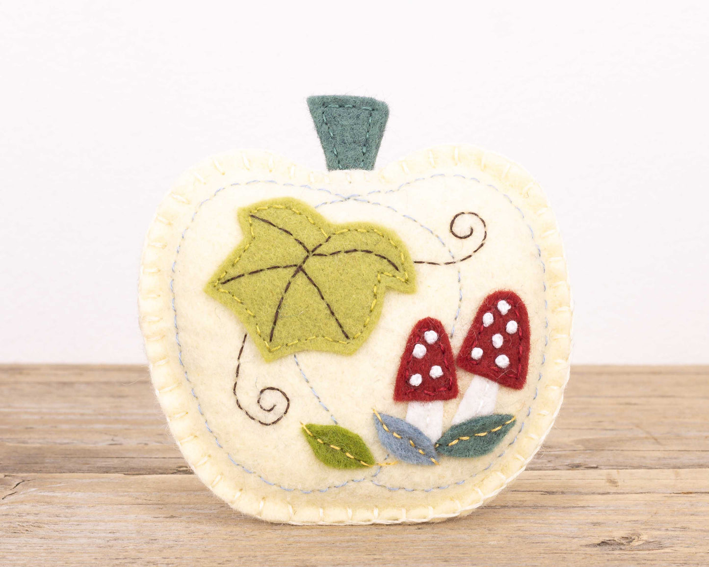 Pumpkin and Toadstool Felt Ornament in Cream