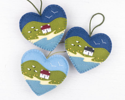 Irish Cottage Felt Heart Ornament