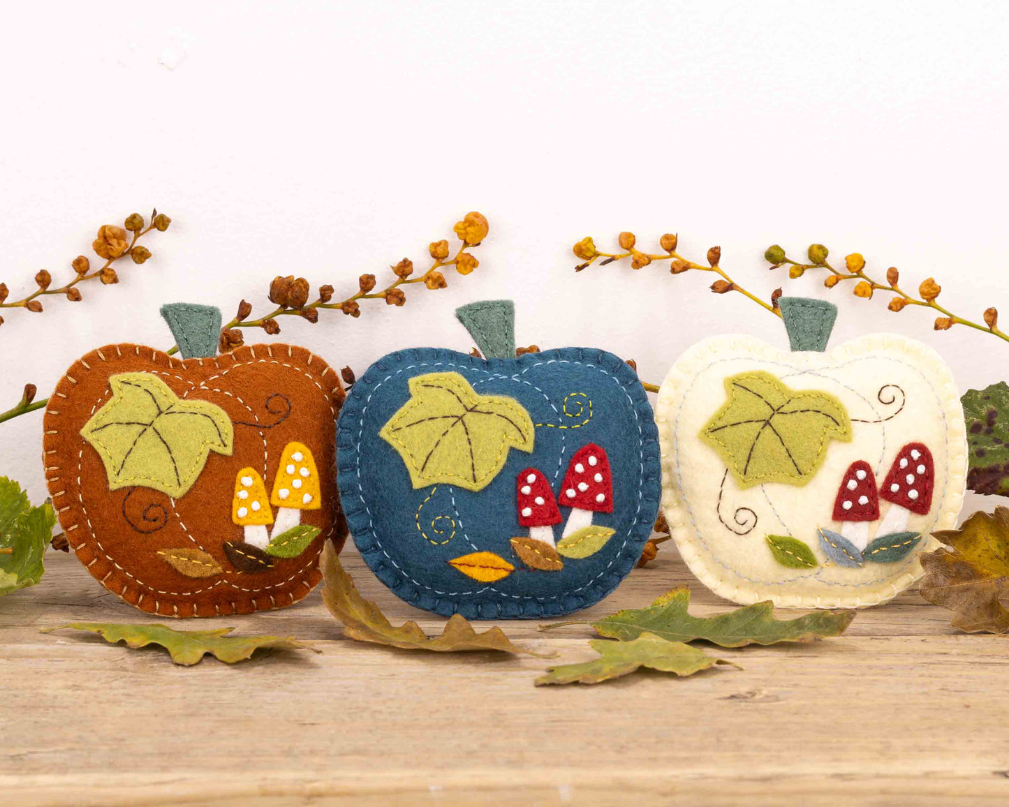 Pumpkin and Toadstool Felt Ornament in Black