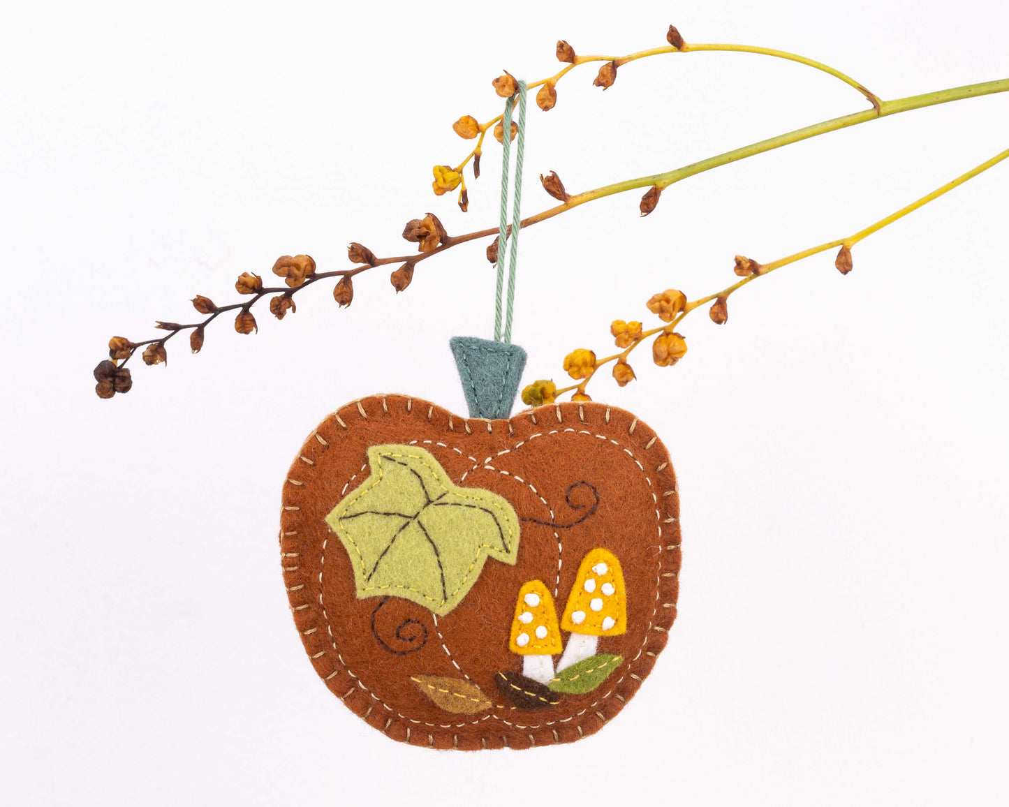 Pumpkin and Toadstool Felt Ornament in Rust