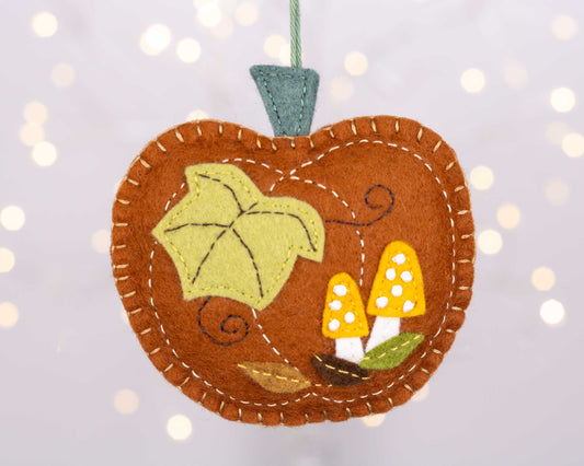 Pumpkin and Toadstool Felt Ornament in Rust