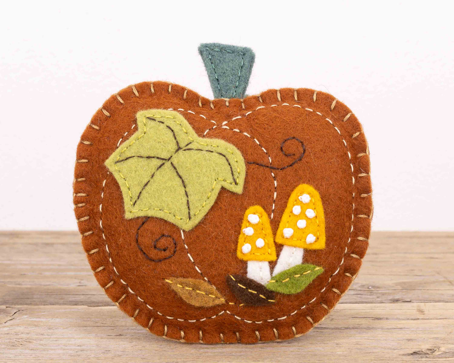 Pumpkin and Toadstool Felt Ornament in Cream