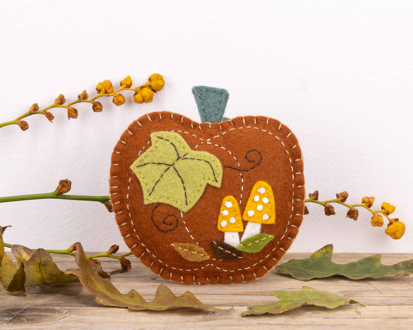 Pumpkin and Toadstool Felt Ornament in Rust