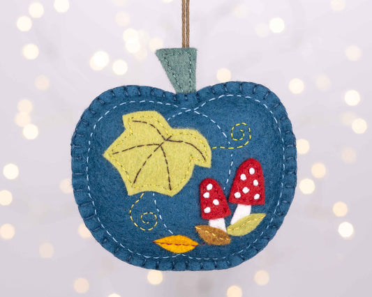 Pumpkin and Toadstool Felt Ornament in Teal