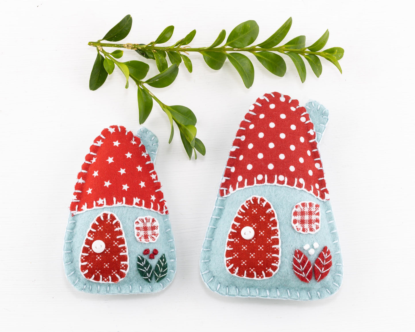 Felt House Christmas Ornament Set, Red, White & Blue