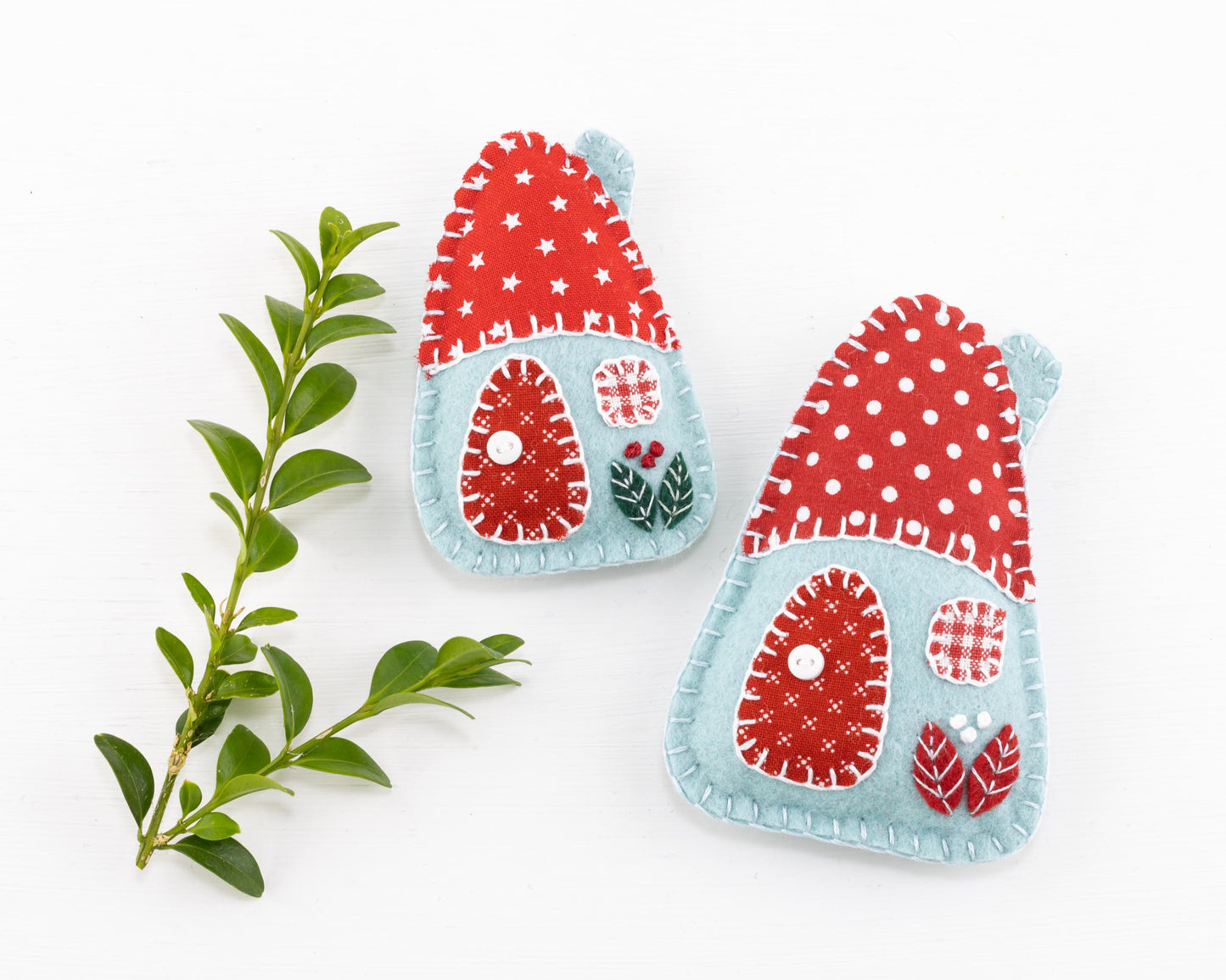Felt House Christmas Ornament Set, Red, White & Blue