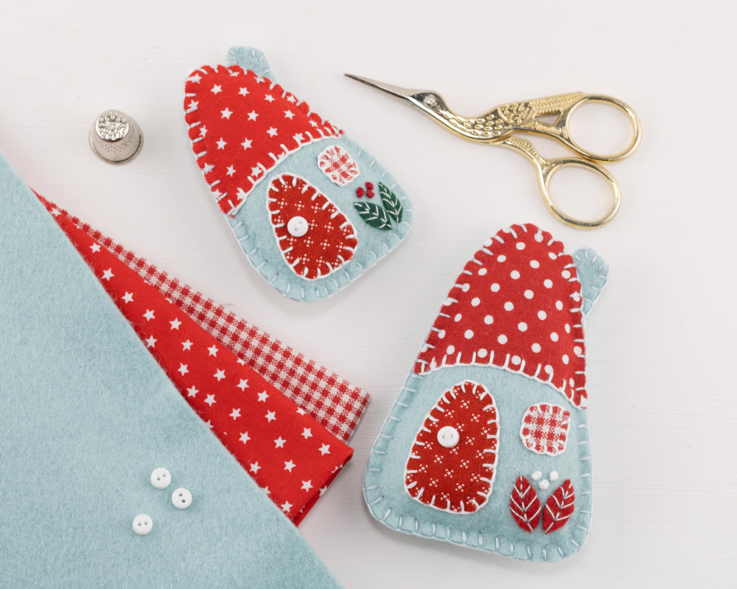 Felt House Christmas Ornament Set, Red, White & Blue