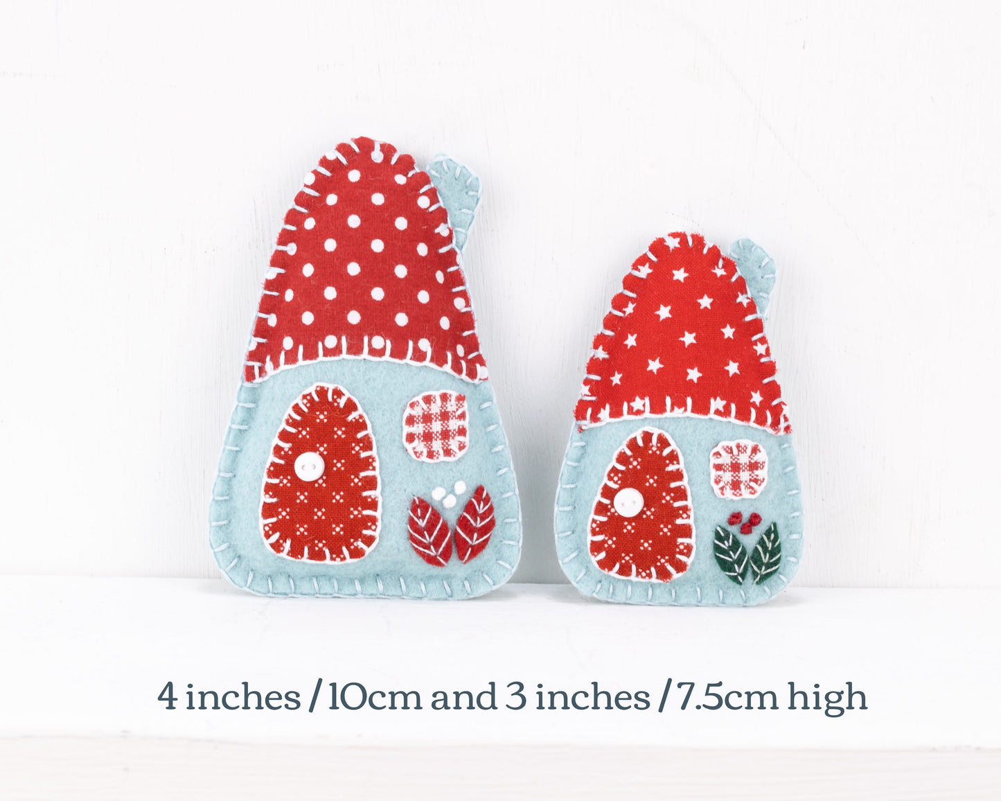 Felt House Christmas Ornament Set, Red, White & Blue