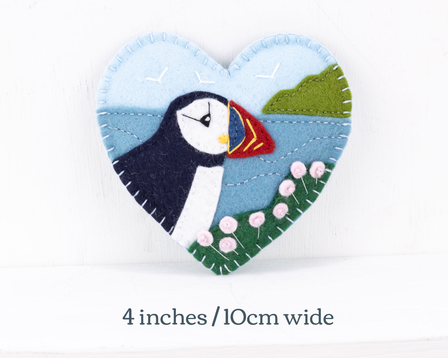 Puffin and Sea Pinks Felt Heart Ornament