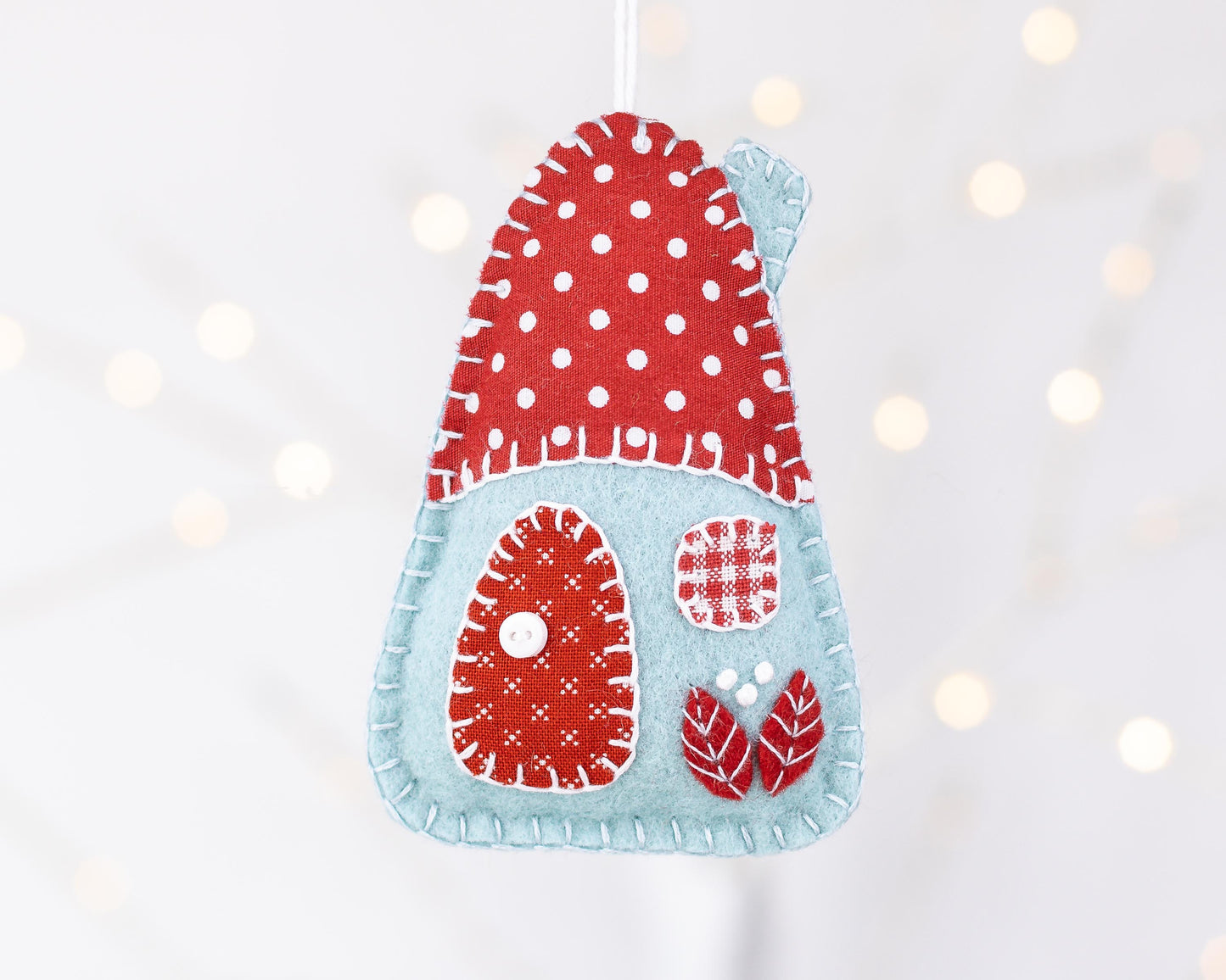 Felt House Christmas Ornament Set, Red, White & Blue