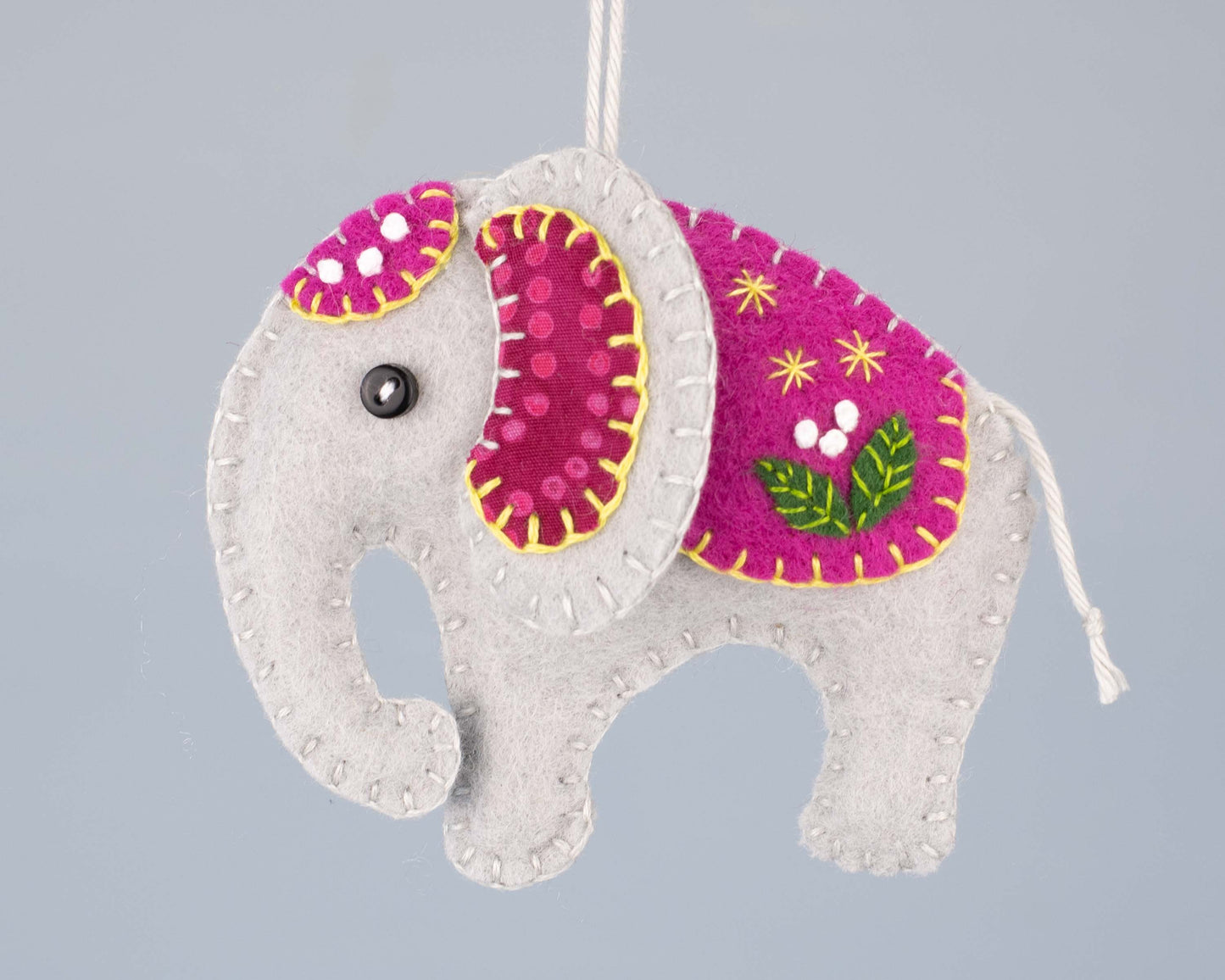 Felt Elephant Ornament in Pink and Grey