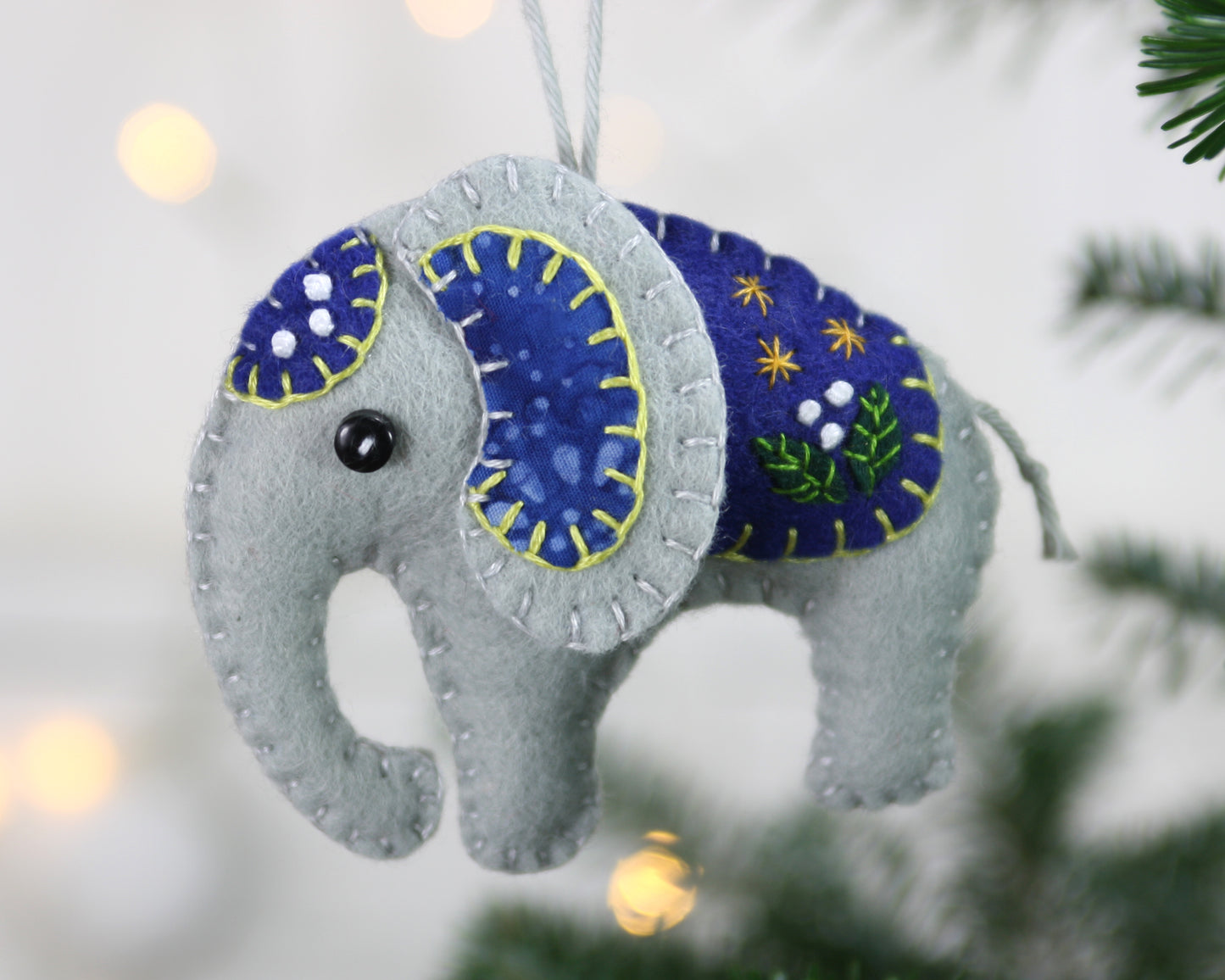 Handmade Felt Elephant Ornament, Elephant Christmas ornament