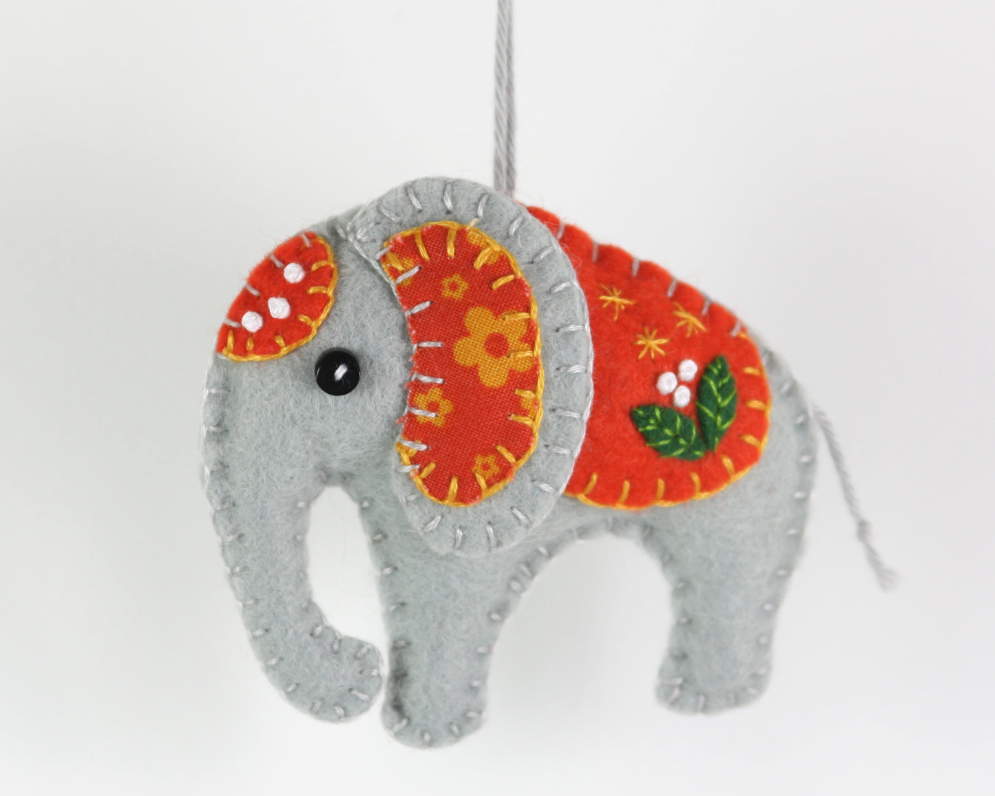 Handmade Felt Elephant Ornament, Elephant Christmas ornament