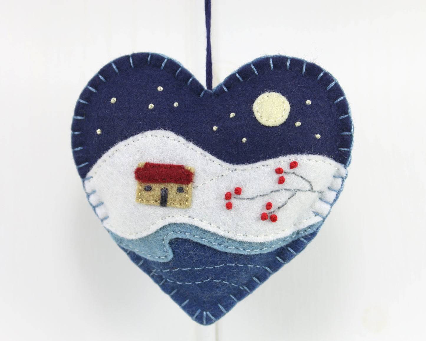 Moonlit Winter Cottage Felt Christmas Ornament