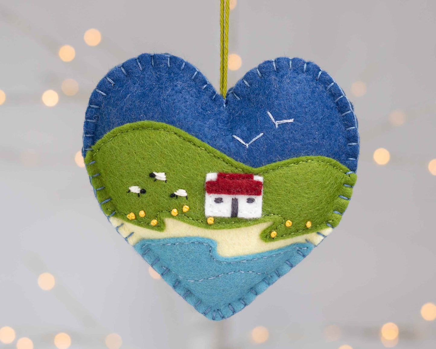 Irish Cottage Felt Heart Ornament