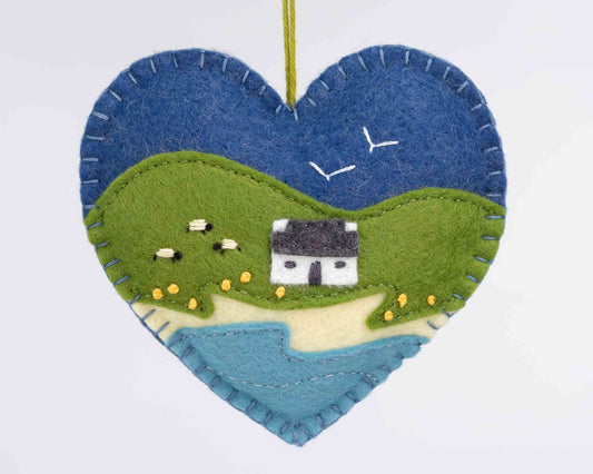 Irish Cottage Felt Heart Ornament