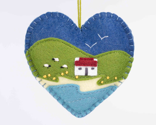 Irish Cottage Felt Heart Ornament