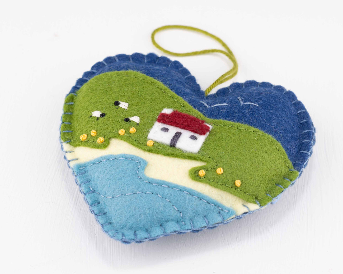 Irish Cottage Felt Heart Ornament