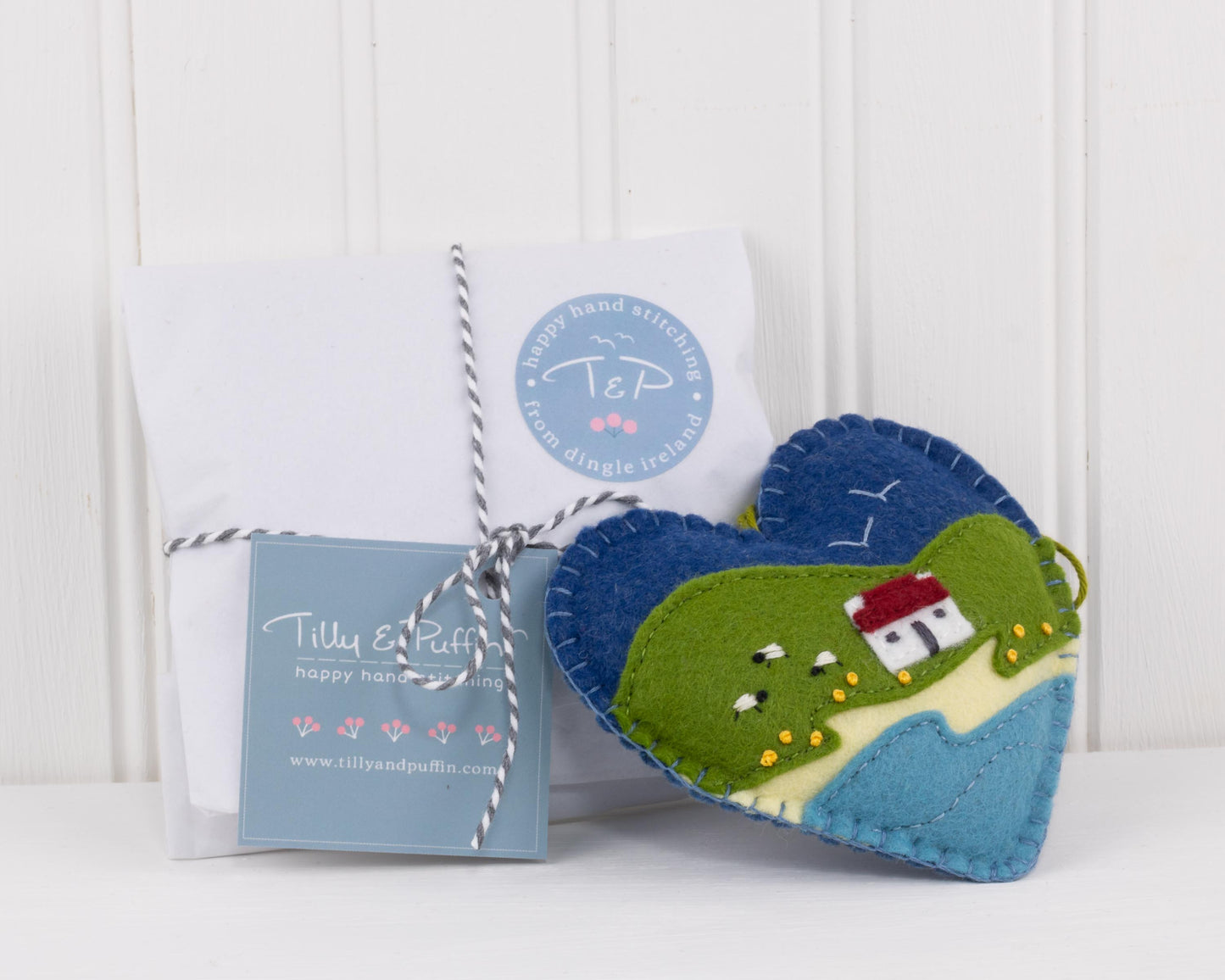 Irish Cottage Felt Heart Ornament