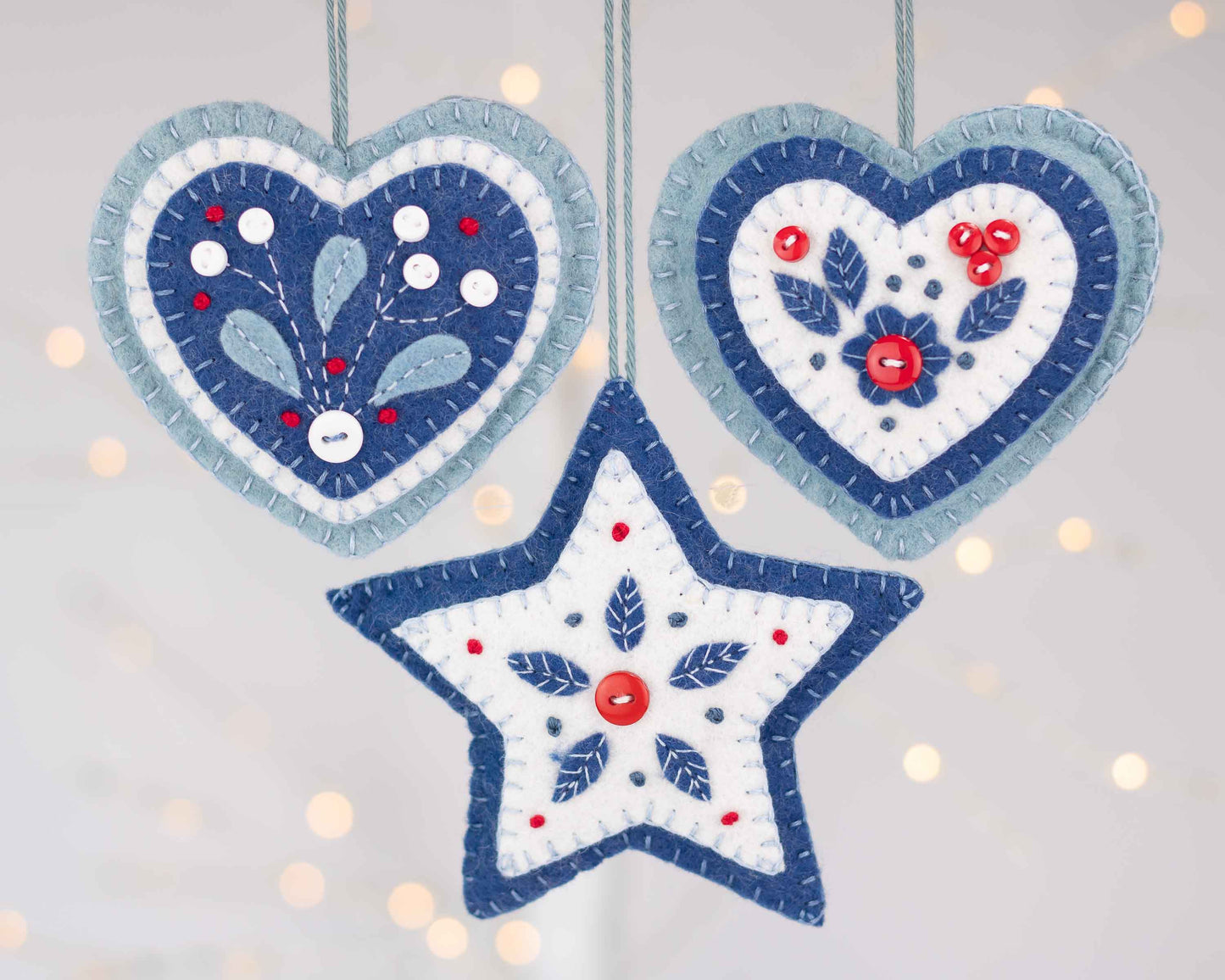 Nordic Christmas Collection Set of Three Felt Ornaments