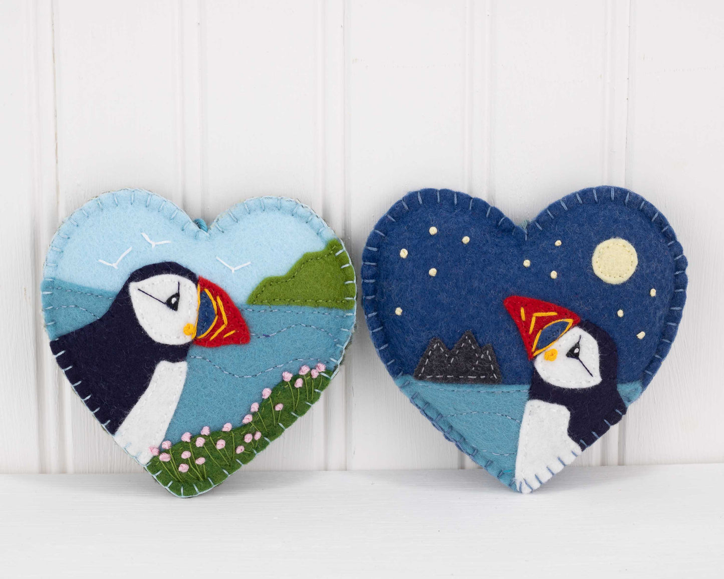 Embroidered Felt Puffin Heart Ornament