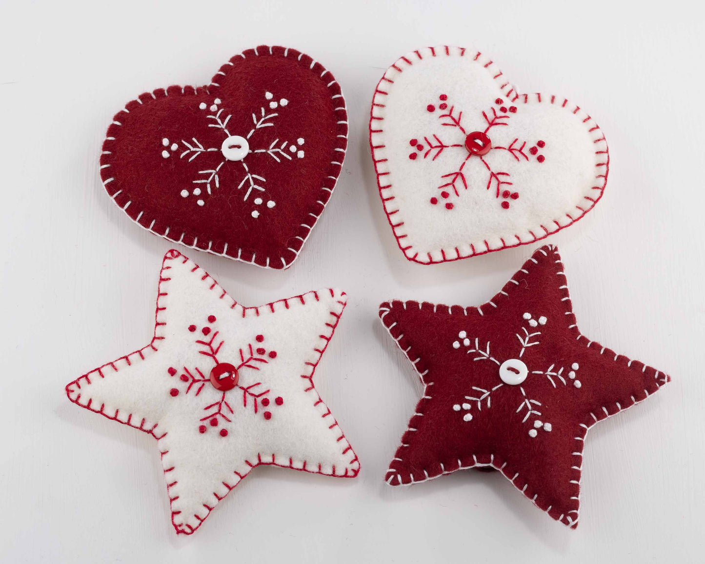 Red and White Snowflake Felt Christmas Ornament Set