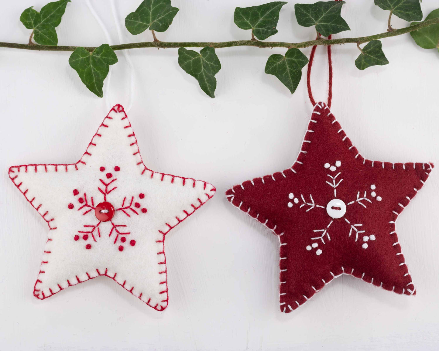 Red and White Snowflake Felt Christmas Ornament Set