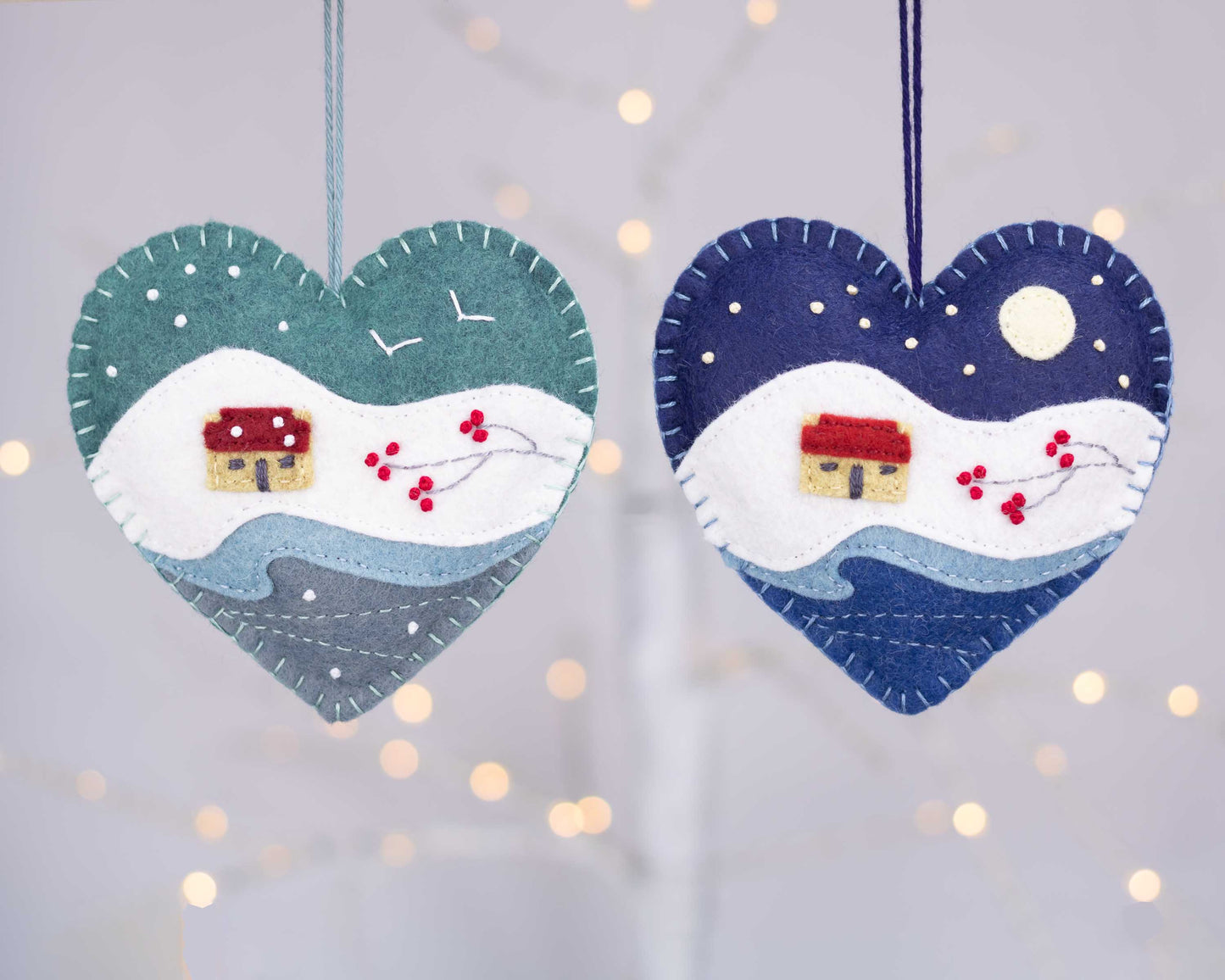 Moonlit Winter Cottage Felt Christmas Ornament