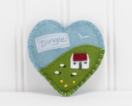 Irish Cottage Felt Heart Ornament