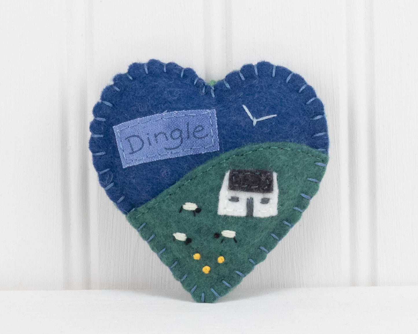 Irish Cottage Felt Heart Ornament