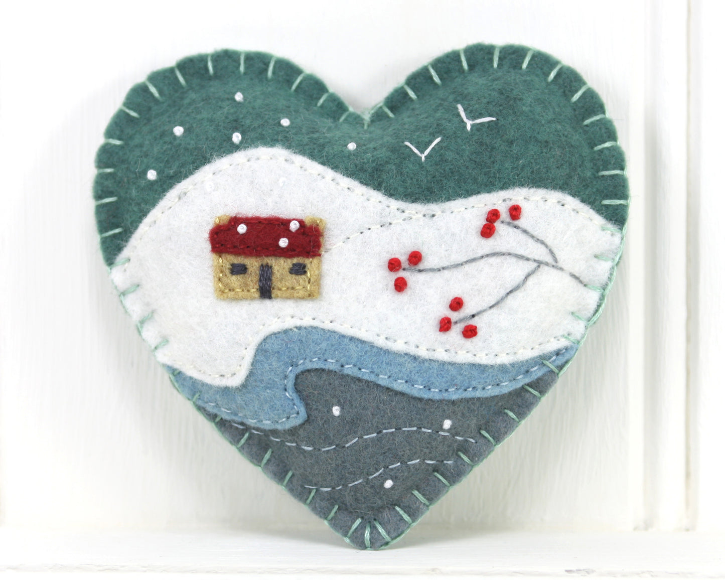 Embroidered Felt Winter Landscape Christmas Ornament