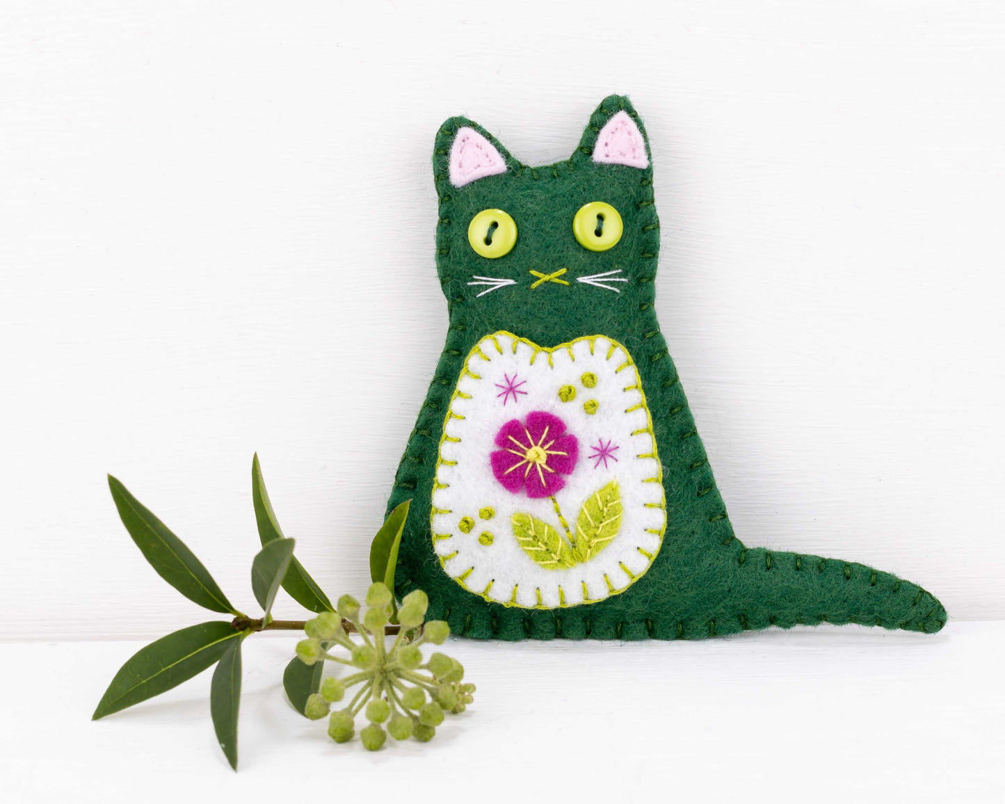 Colourful Felt Flower Cat Ornament