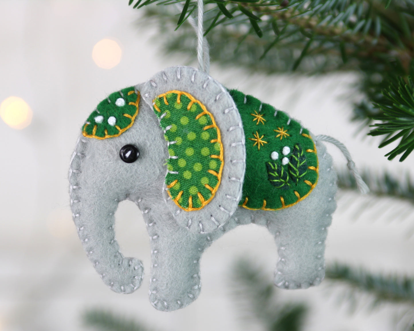 Handmade Felt Elephant Ornament, Elephant Christmas ornament