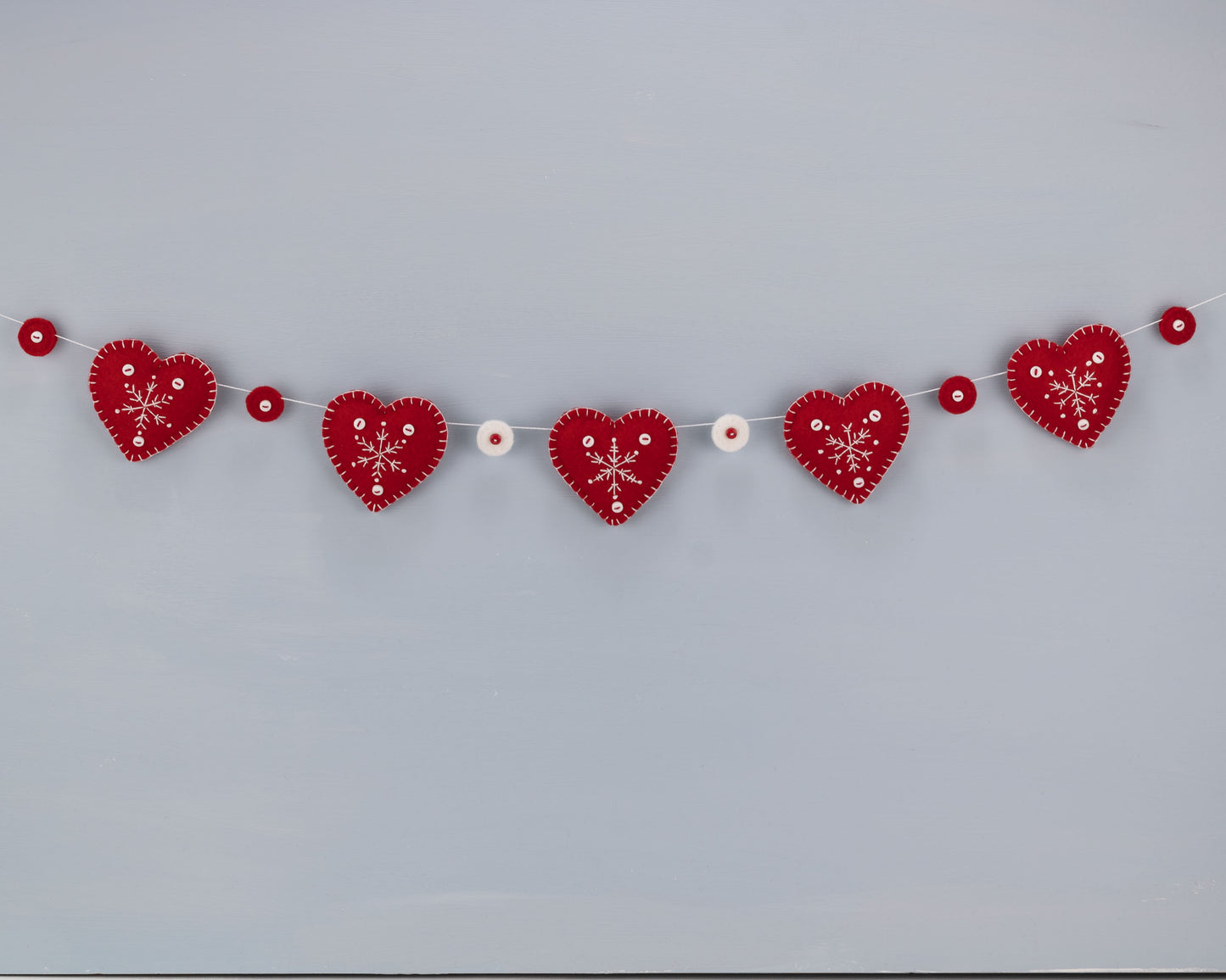Snowflake Heart Felt Garland, Red