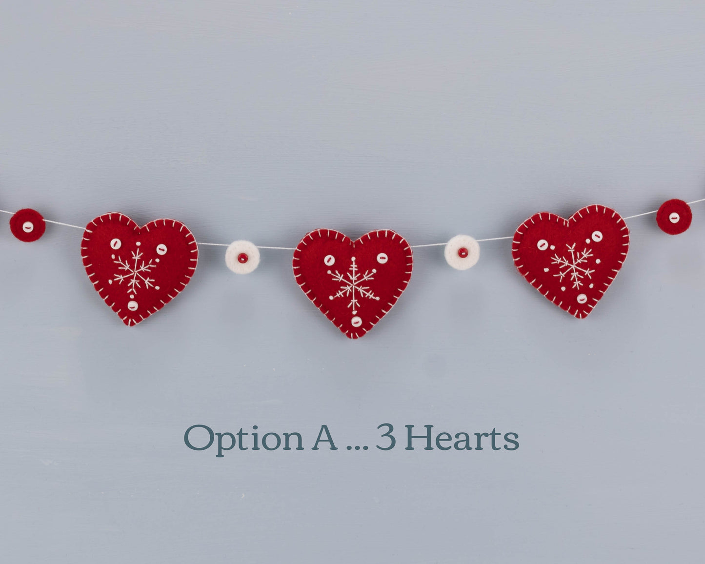 Snowflake Heart Felt Garland, Red