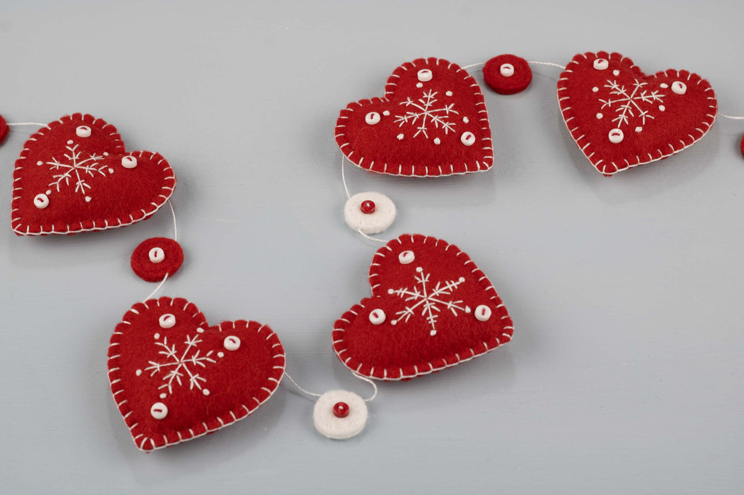 Snowflake Heart Felt Garland, Red
