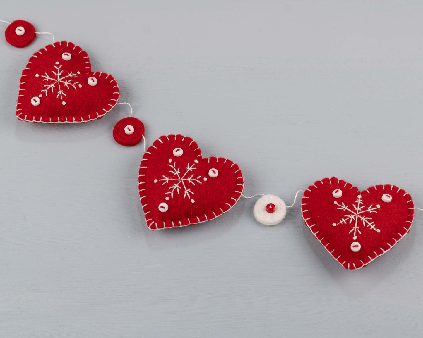 Snowflake Heart Felt Garland, Red