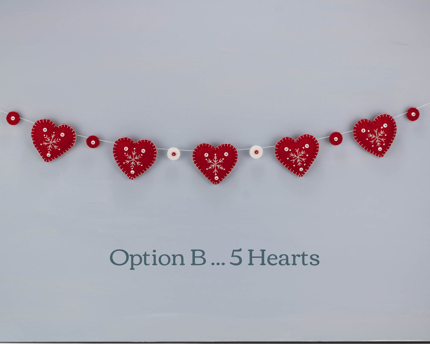 Snowflake Heart Felt Garland, Red