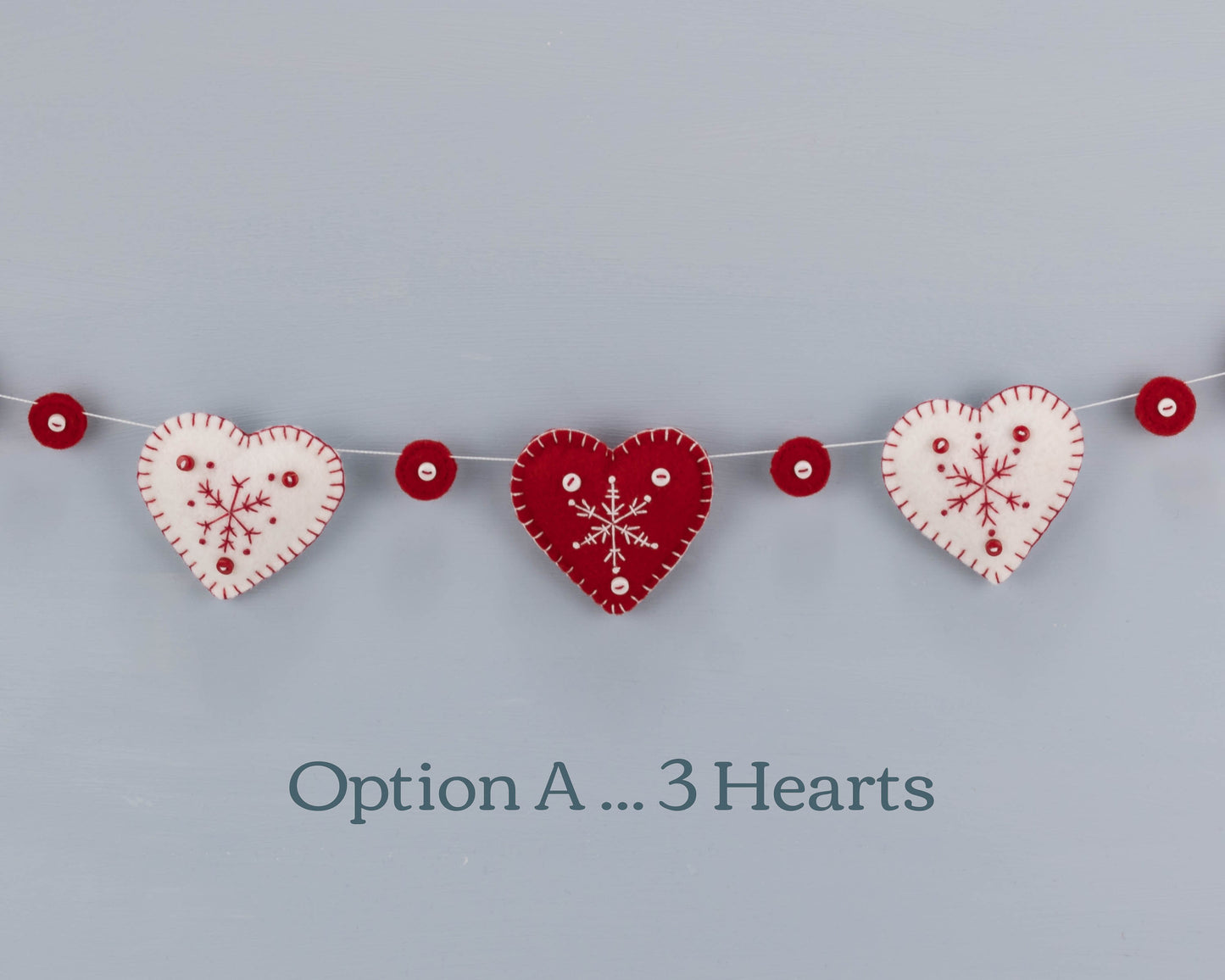 Snowflake Heart Felt Garland, Red and White
