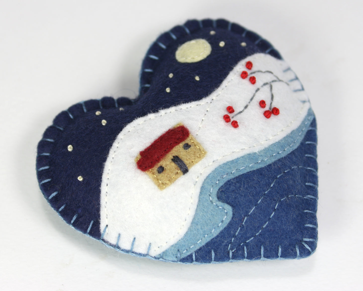 Moonlit Winter Cottage Felt Christmas Ornament