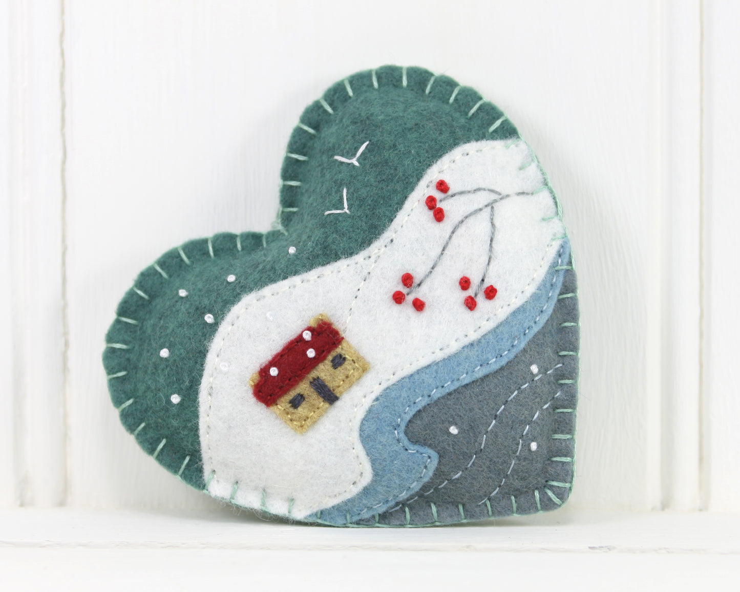 Embroidered Felt Winter Landscape Christmas Ornament