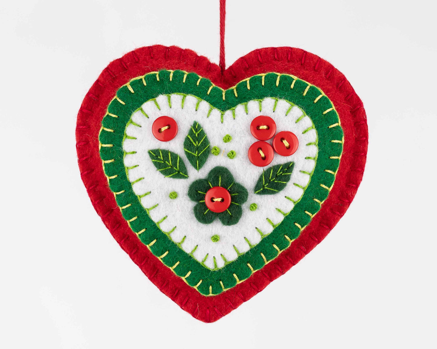 Holly Heart Felt Christmas Ornament