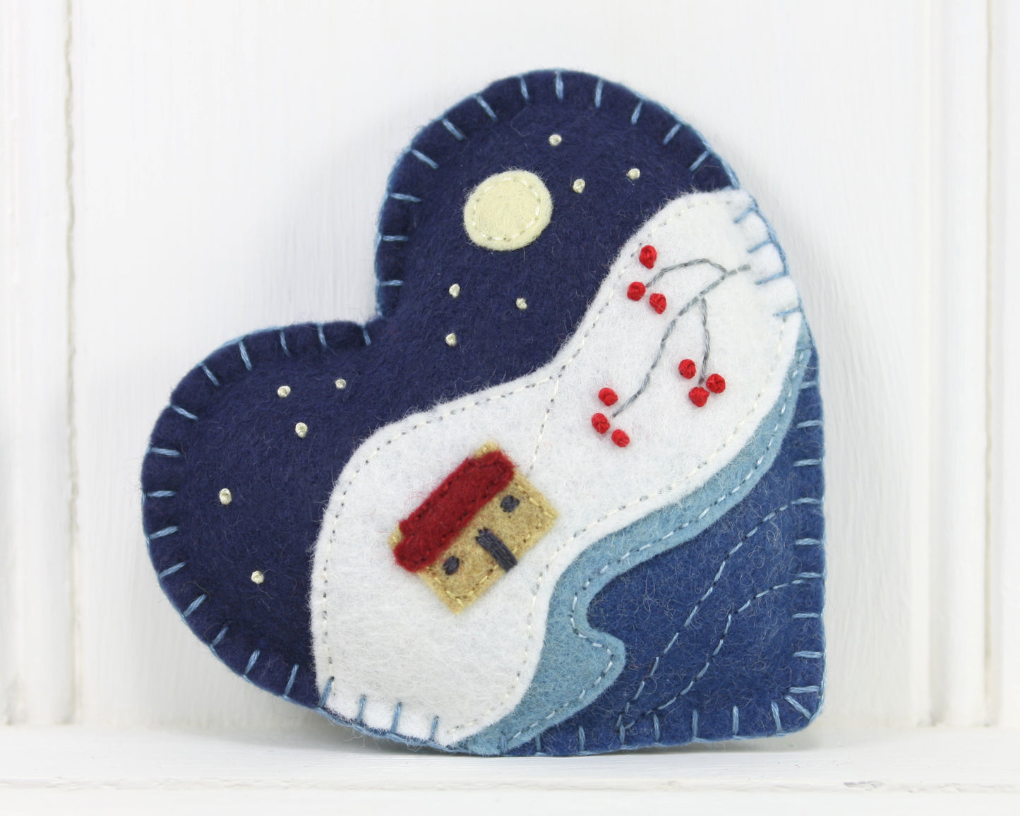 Moonlit Winter Cottage Felt Christmas Ornament