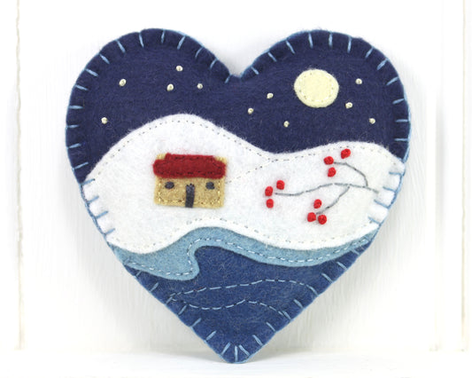 Moonlit Winter Cottage Felt Christmas Ornament