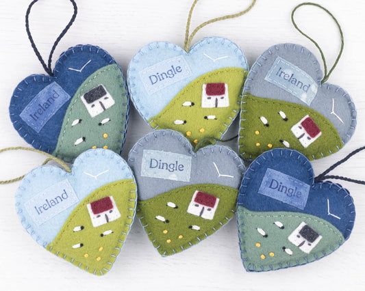 Irish Cottage Felt Heart Ornament