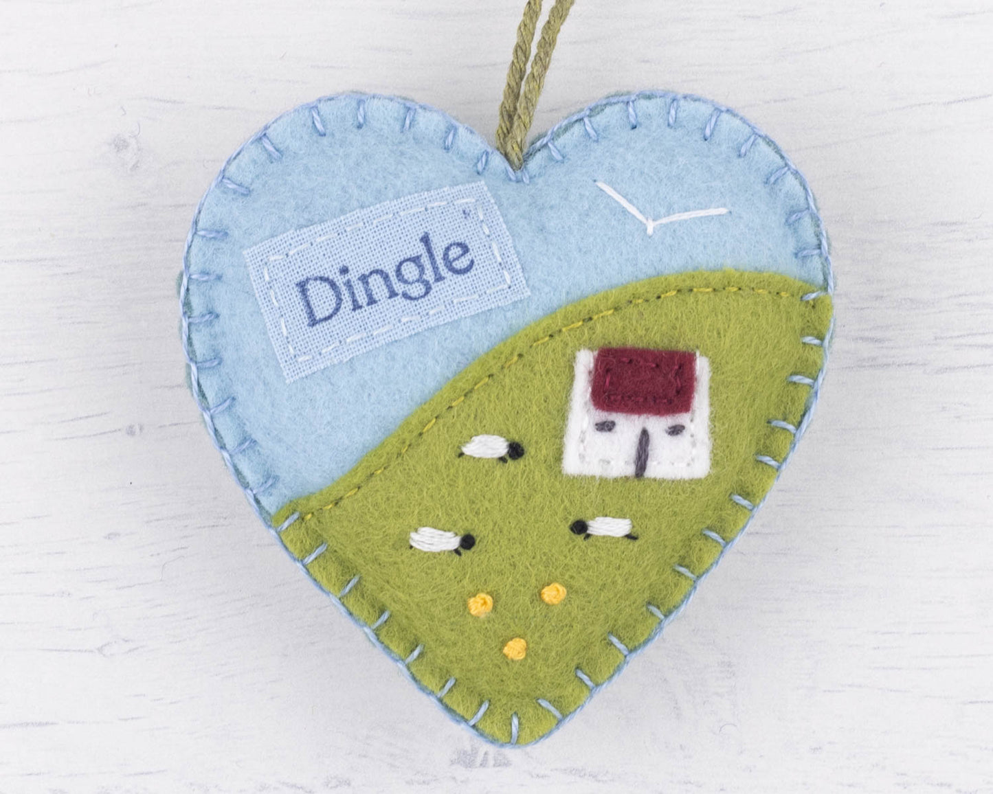 Irish Cottage Felt Heart Ornament